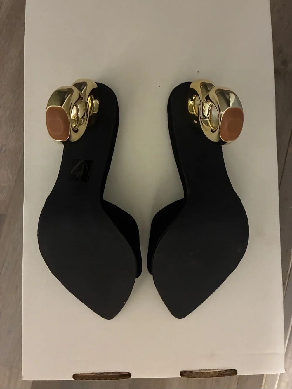 Black Women's Dress Heels with Gold Loop Heel
